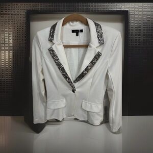 White Sequin-Trim Blazer Jacket